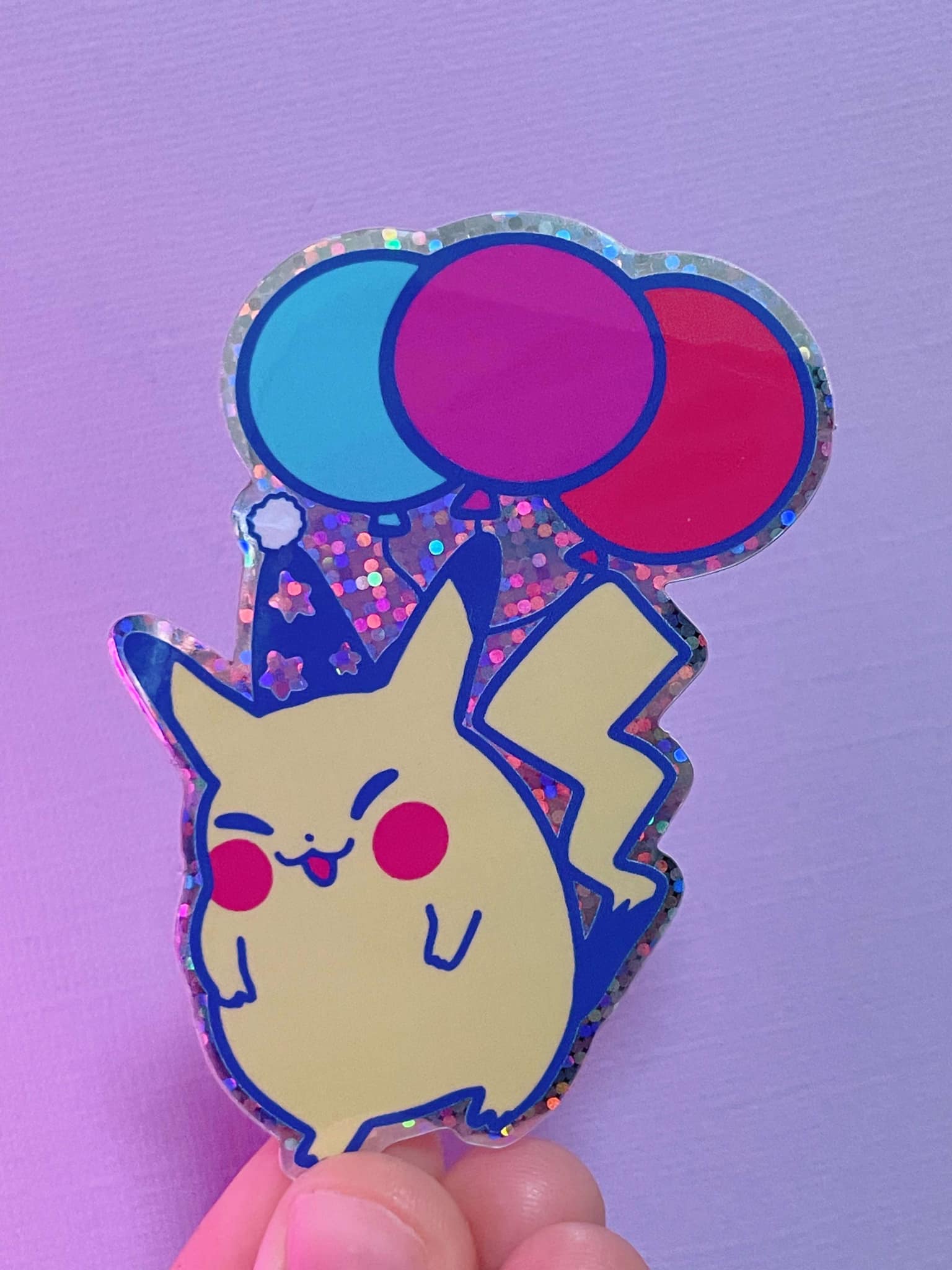 Pikachu Birthday Melee Party Hat Glitter Holographic Vinyl Sticker